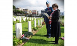 Representatives of the Canadian Embassy pay their respects to the 7 Canadian Servicemen buried in Alimos.