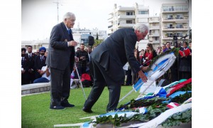 Members of the Greek Sacred Squadron lay a wreath in memory of their colleagues