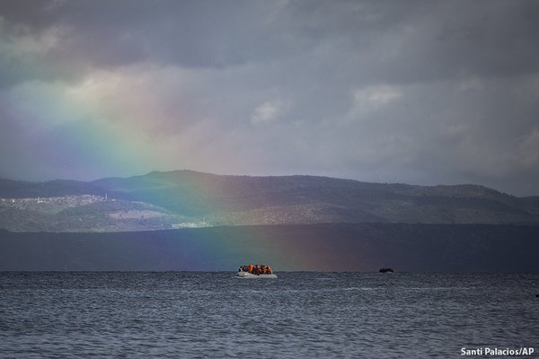 Refugees with rainbow