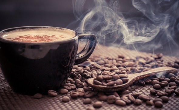 coffee-beans-and-steaming-cup
