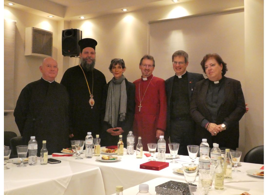 L – R: Revd. Canon Leonard Doolan, Metropolitan Gabriel, HE The British Ambassador, Bishop Robert, Revd. Duncan Dormer, Deacon Chris Saccali